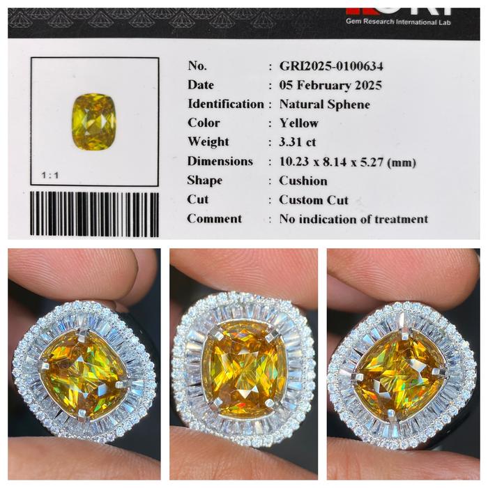 Natural 3.31ct rainbow sphene brutal luster hq memo gri