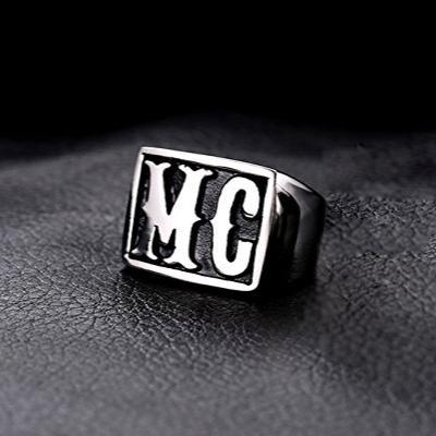 Cincin Logo Mc / Cincin Silver Kotak Persegi Huruf Mc Motorcycle Club Hip Hop Punk / Cincin Baja Tah