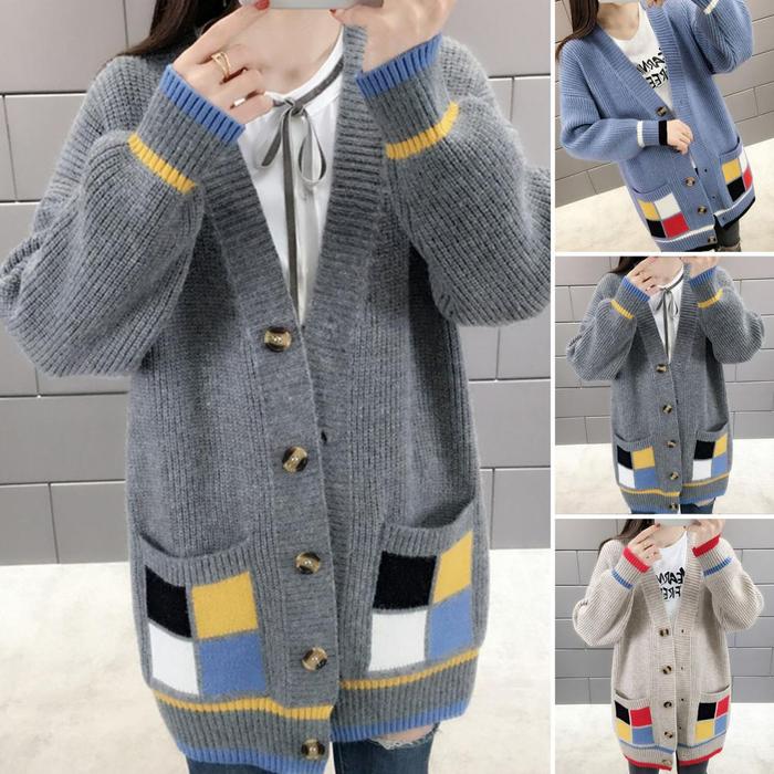 Mantel Kardigan Wanita Bergaya Mantel Sweter Kancing