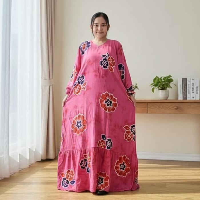 Sekdress Gamis Batik Cap Wanita Jumbo Ld 120cm Busui Rayon Premium Terbaru Motif Sunanan