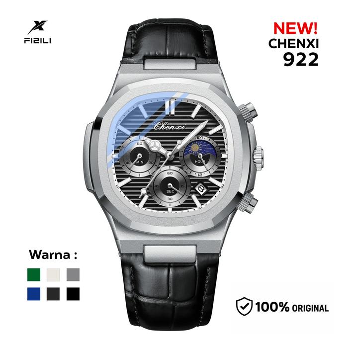 [COD] Jam Tangan Pria CX 922 Baterai Kalender Chronograph Moon Phase Luminous Watches Kulit Formal C