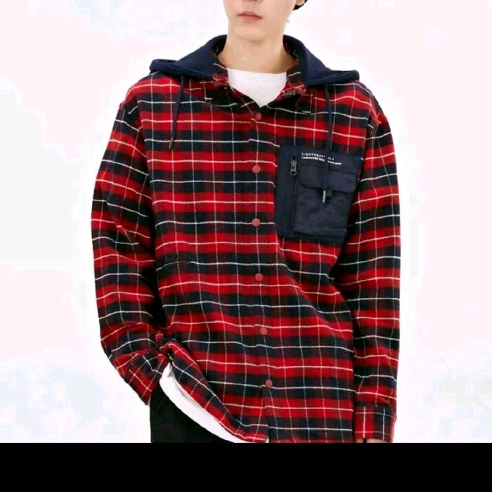 MUSINSA standard store original Korea jacket sweater kemeja hood /jaket Hoodie motif kotak garis