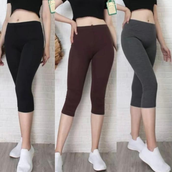 KR Celana Legging 7/8 Paket 3 PCS Kaos Rayon Ukuran Standar Bahan Adem, Tebal, Nyaman untuk Olahraga