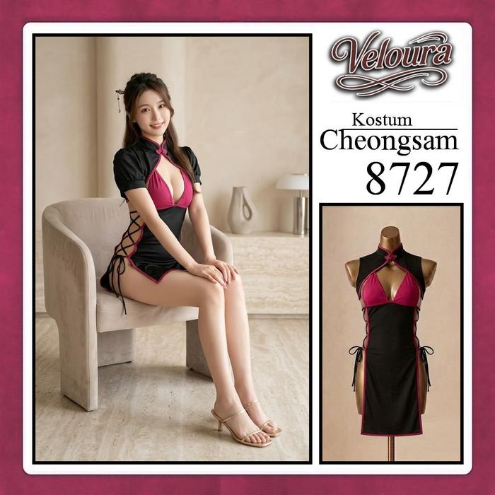 Veloura Pakaian Chongsam Mini - 8727 - Kostum Lingerie Sexy Dress model Baju China Cheongsam