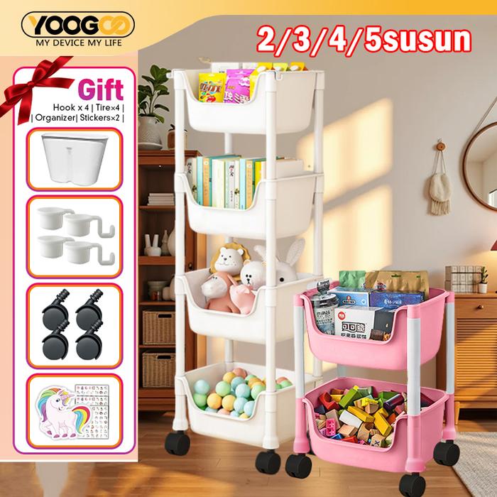 Rak Susun Roda/Rak Buku/Rak Toy Storage/Rak Serbaguna/Rak Troli Susun/Aesthetic Rak Penyimpanan Dapu