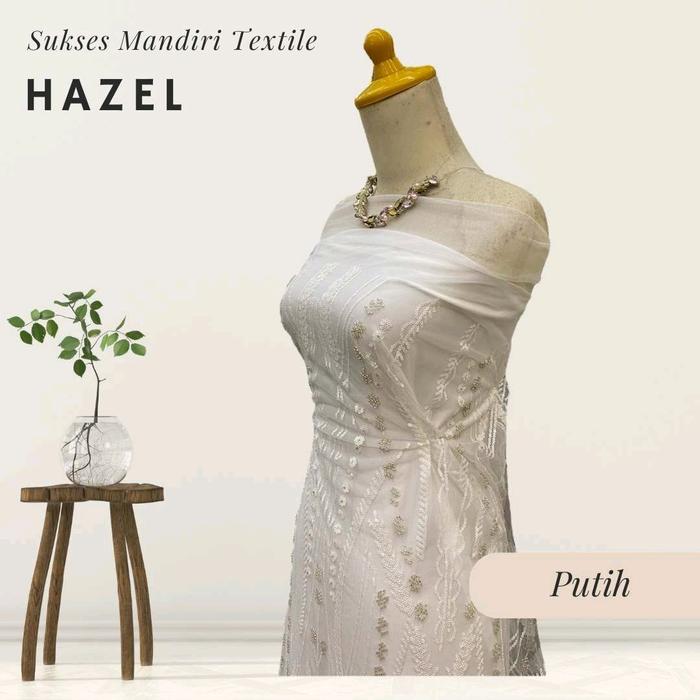 [HAZEL] Brokat Brukat Tile Payet Premium Mewah Warna PUtih | Harga ½ meter = 50 cm (Bahan Dress Brid