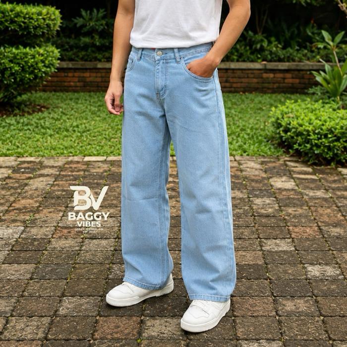 Celana Jeans Baggy Pria Light Blue-Baggy Jeans Cowok Streetwear-Baggy Jeans Pria Light Blue
