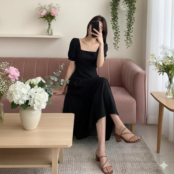 Long Dress Hyuna / Long Dress Hanji / Fashion Dress Wanita / Dress Korean Style Cantik -01 Dress wan