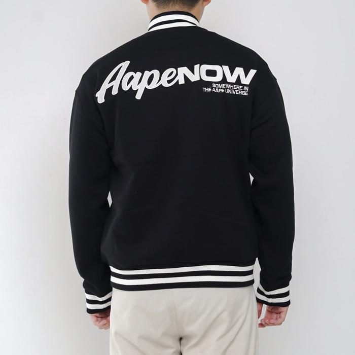 Jaket AAPE NOW BACK STRIPE WHITE BLACK VARSITY JACKET 100% ORIGINAL