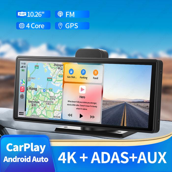 10.26" 4K Dash Cam ADAS Wireless CarPlay Android Auto Mirror Link