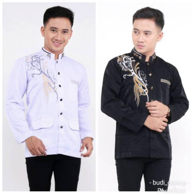 Baju Koko Pria Bordir Putih Elegan Minimalis Jasko Premium Ukuran M L XL XXL XXXL