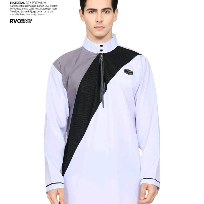 jubah/Koko pria lengan panjang kombinasi embos Muslim Bandung  Katun Toyobo Atasan Dewasa Putih