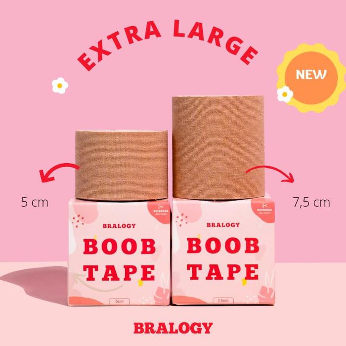 (BISA COD) BRALOGY - BRA TAPE / BOOB TAPE / BODY TAPE EXTRA LARGE 5M X 7,5CM - FREE GUNTING & NIPPLE