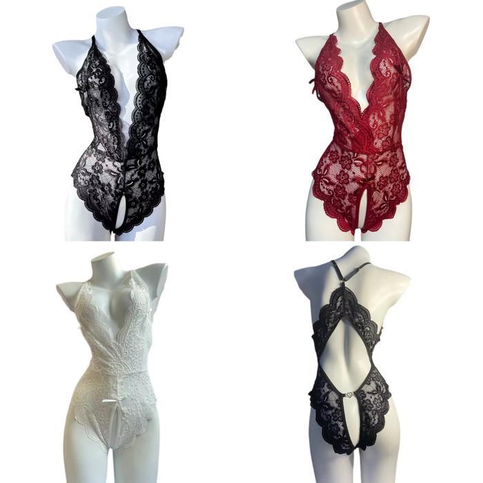 Terlaris- Lingerie Wanita Bodysuit Sexy New Style Model V Shape Full Renda Impor -Gratisongkir