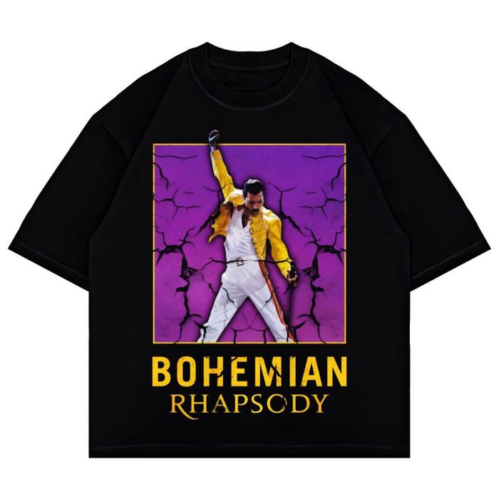 Psycho Crucify "Bohemian Rhapsody" Oversized T-Shirt | Black | Kaos Oversize | Vintage | Atasan | Ka