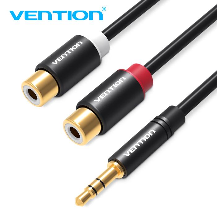 Vention Kabel RCA 2RCA Perempuan Ke 3.5Mm Kabel Audio Pria Berlapis