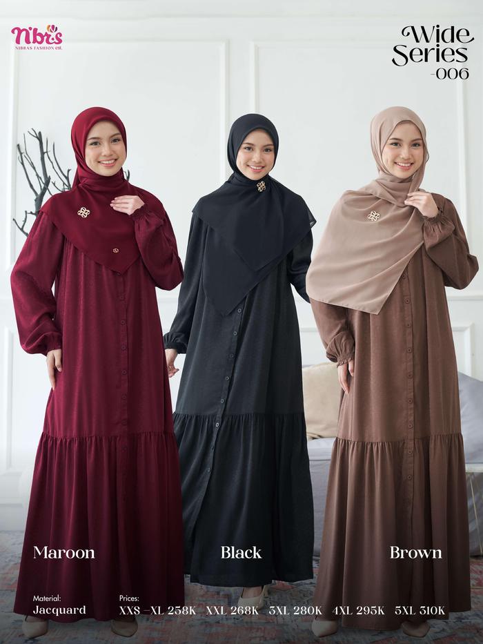 Nibras Gamis Wide Series 006 Hitam Black Coklat Brown Merah Maroon Baju Kondangan Lebaran Daily Basi
