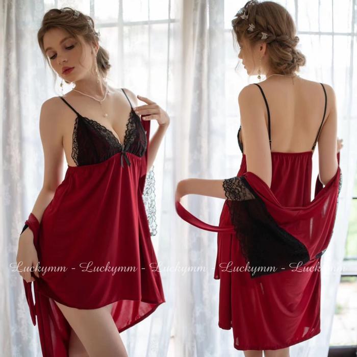 Lingerie Sexy Kimono Dress 2in1 Baju Tidur Sexy Lingerie Wanita / Sleepwear Kimono Bigsize Bahan Spa