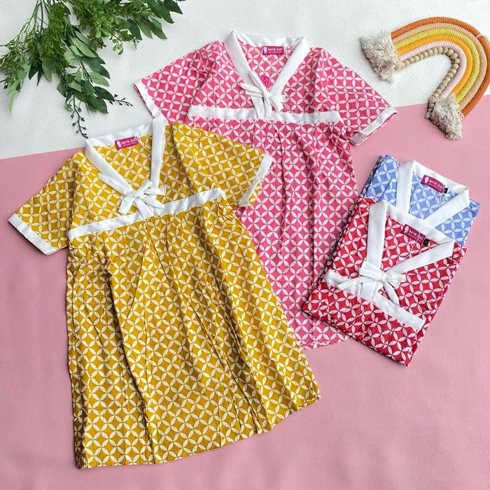 Batik Kids New Dress Hanoi Bahan Katun Hallus Myaman Dipakai si Kecil Banyak Varian Warna Pink Kunin