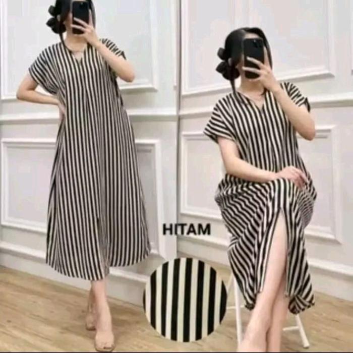 daster fuji motif garis salur resleting depan busuui friendly pollycoton premium terlaris