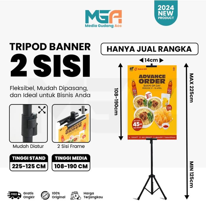 Tripod Banner / Tripod Stand Banner / Tripod Banner 2 Sisi Display Akrilik