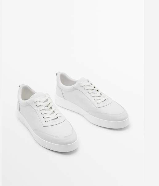 Massimo Dutti Studio Men's Leather Trainer Shoes in White | Sepatu Sneakers Kulit Pria
