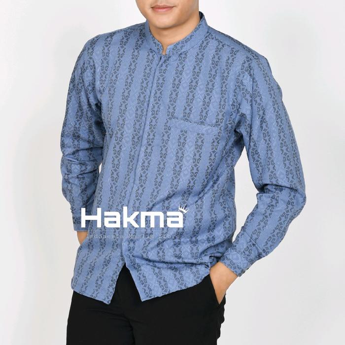 Hakma - Kemeja motif salur motif Garis timbul Donggala, Baju Atasan pria lengan panjang Sultan premi