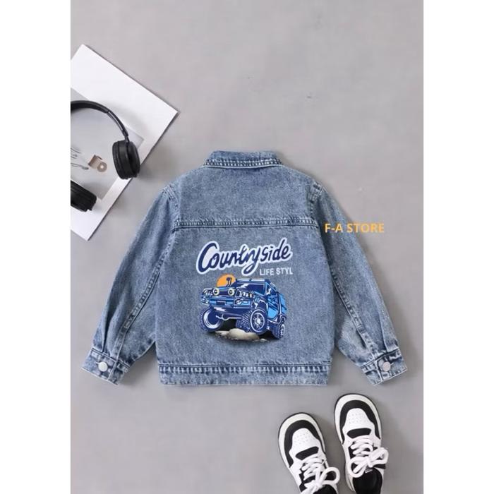 Jaket Anak Laki-laki Perempuan Unisex Jaket Jeans Karakter Mobil Jaket Jeans Anak Perempuan Laki-lak