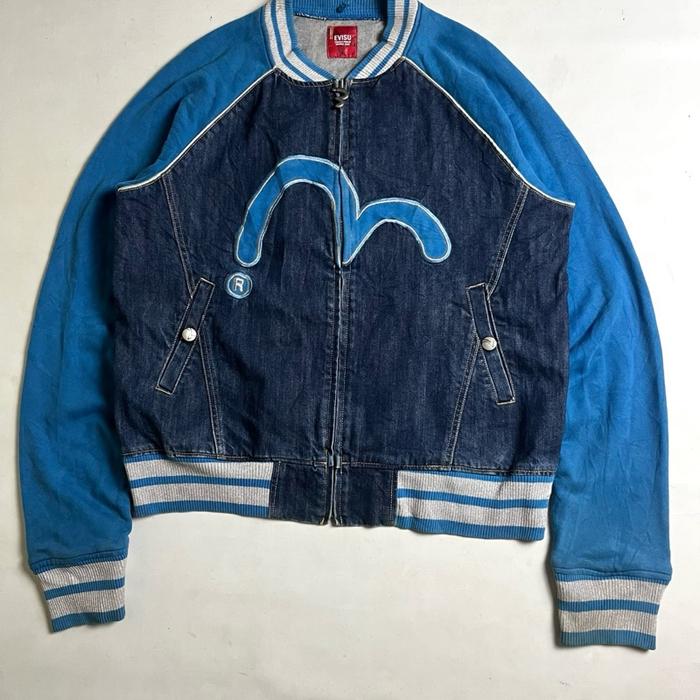 Mighty evisu denim collage jacket streetwear 90s