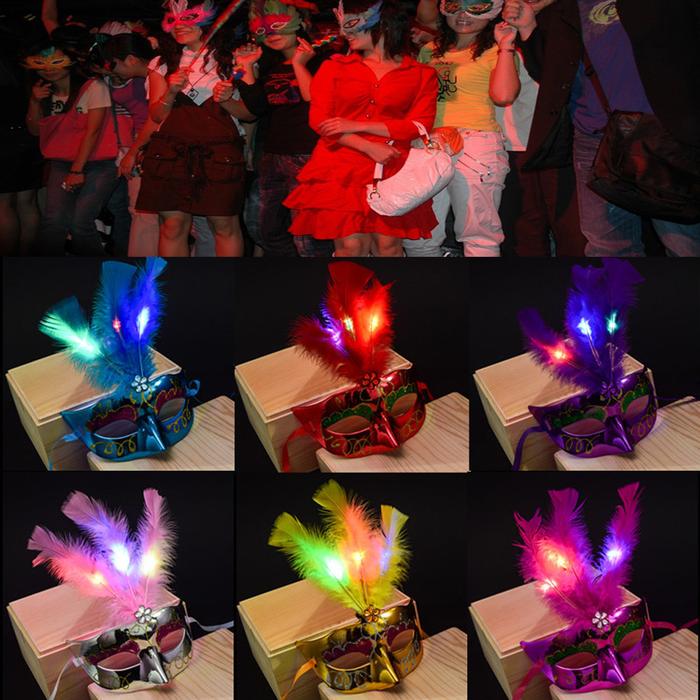 Venetian Venice Glowing Feather LED Masks Woman Fancy Dance Party Eye Mask Carnival Halloween Masque