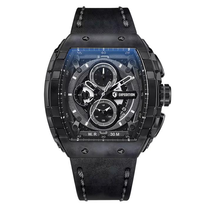 Expedition 6782 Full Black Man Leather MCLIPBA Jam Tangan Pria
