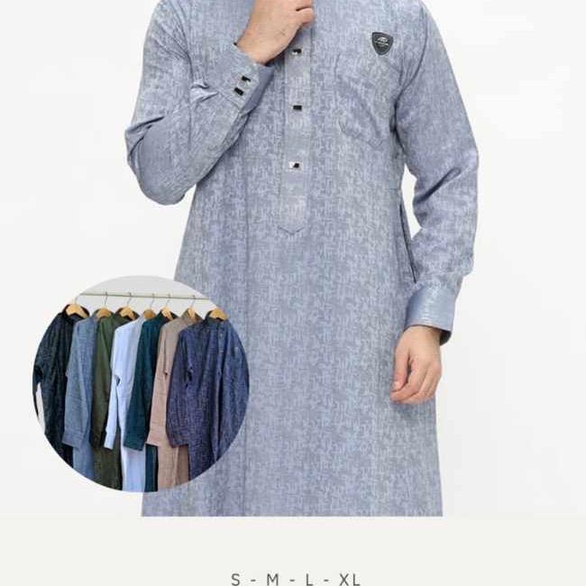 Jubah Pria Dewasa Haramain Kerah Tegak Manset - Gamis Muslim Panjang Motif