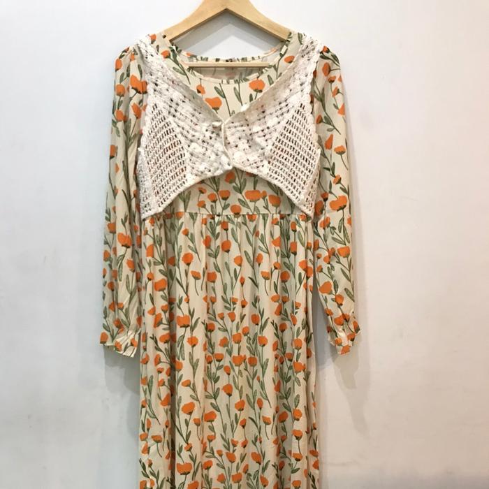 Gamis korea Bunga Poliester
