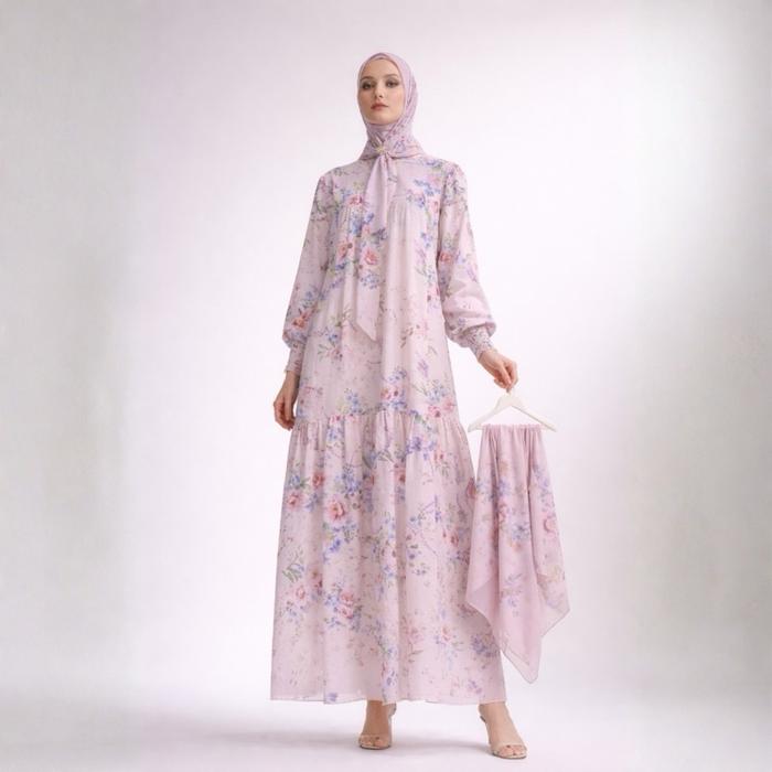 Pastelo SORAYA SET JILBAB gamis motif bunga custome printing warna pastelo by juragan gamis