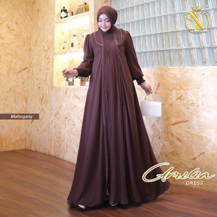 Nalafashion Avrilia Set Hijab Dress Ceruty Babydoll zipper depan (busui) tangan smoke (wudhu frandly