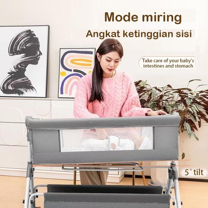 New [Tinggi Dapat Disesuaikan]Tempat Tidur Bayi Box Bayi Kursi Goyang Bayi Lipat Multifungsi Portabe