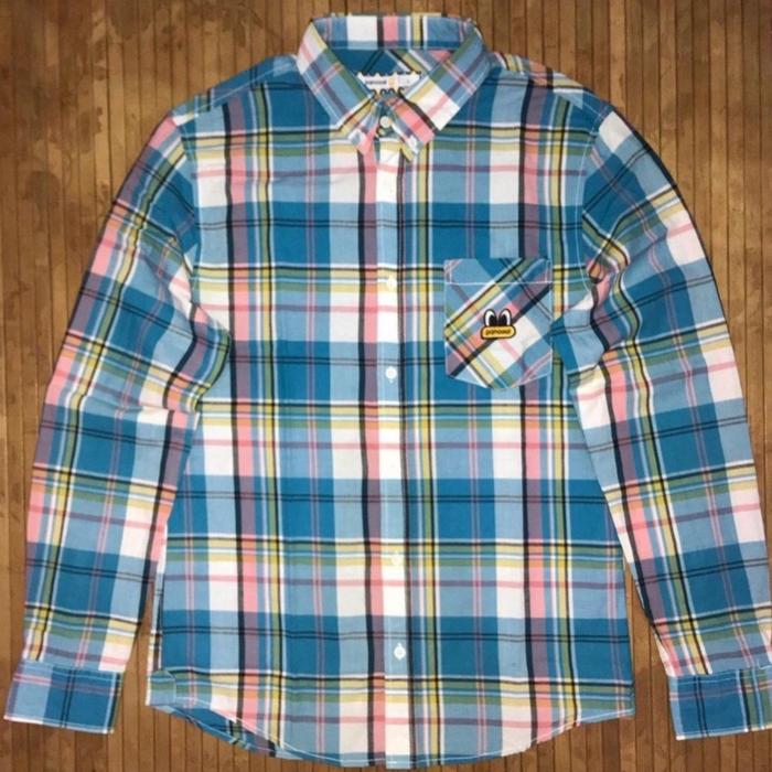 PANCOAT PLAID EMBROIDERY BUTTON DOWN LOGO LONG SLEEVE SHIRT thisisneverthat kirsh