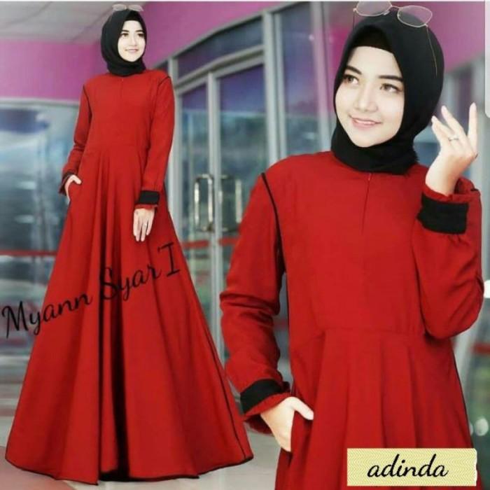ADILA - Dress Baju Gamis Busui Syari Polos Wanita Warna Merah Maroon