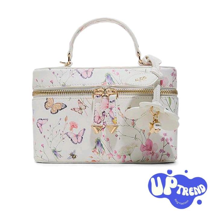 ALDO KKALLINA Top Handle - White/Multi Tas Tangan Elegan dengan Desain Bunga dan Kupu-kupu untuk Gay