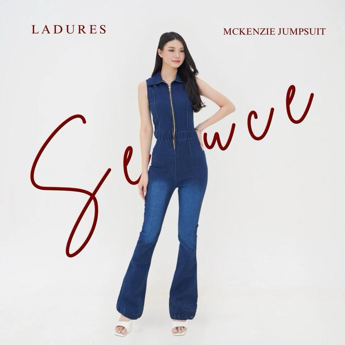 Mckenzie Denim Jumpsuit | Ladoures | Overall Jeans Setelan Wanita Cutbray Flare Pants Panjang Navy C