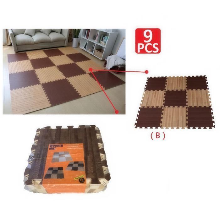 Karpet Puzzle Lantai EVA Motif Kayu Anti Slip Alas Bermain Anak Matras Busa Empuk Bongkar Pasang Rua
