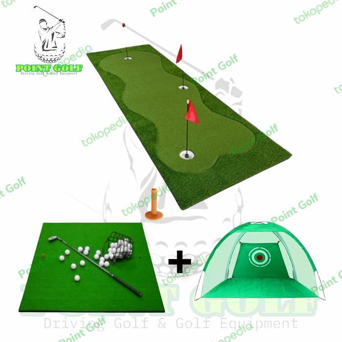 PREMIUM Paket Combo Lapangan Mini Golf + Driving Golf Mat + Jaring Net Target