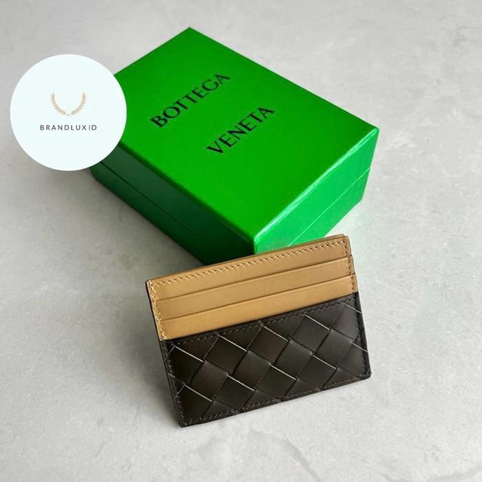 Bottega veneta intrecciato cardholder with L side opening 6cc + 1 central slot khaki/ brown