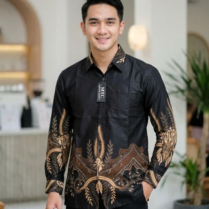 Kemeja Batik Pria Lengan Panjang Slimfit Motif Gunungan Simple