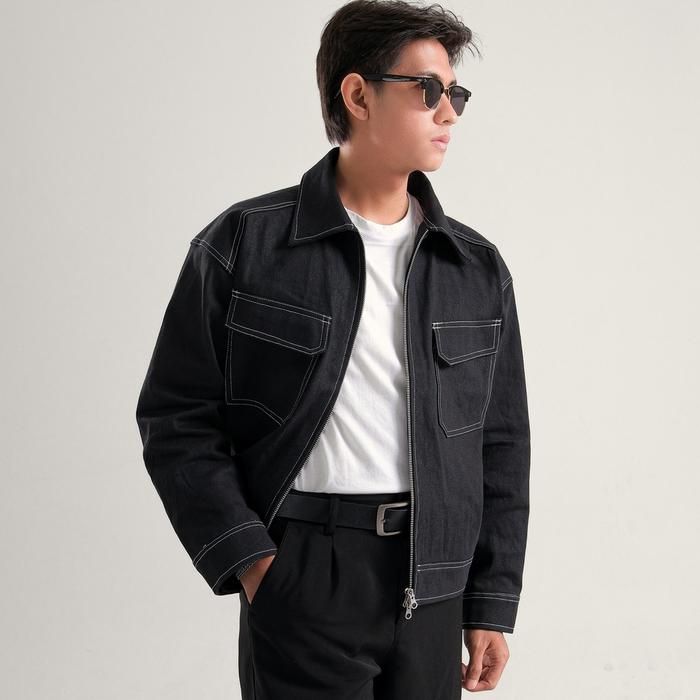 NOHAKU – Velden Denim Boxy Double Zip Jacket Black