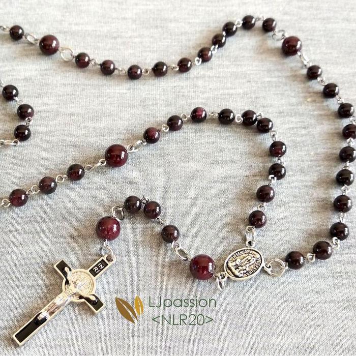 Kalung Rosario Batu Garnet Merah Tua Maroon NLR20