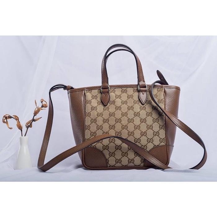 GUCCI BREE TOP HANDLE BAG GG CANVAS MONOGRAM BEIGE/BROWN SMALL