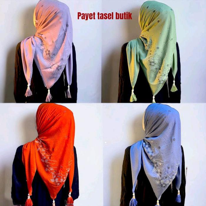 Hijab Segi Empat Jambul Bordir/Jilbab Mewah/Hijab Pesta Quality Square Star Bunga Kerudung