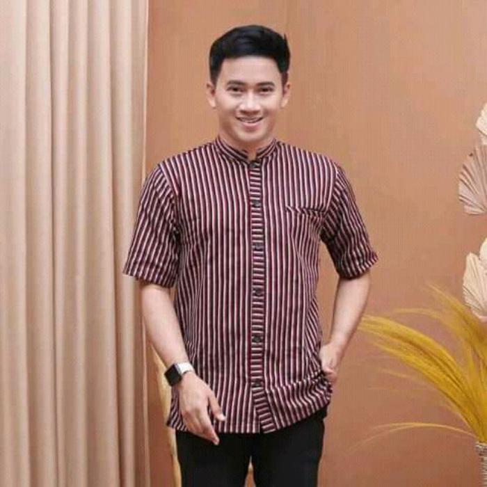 Kain sample 1m buat Kameja garis garis lurik kain tenun tradisional modern Katun Nyaman