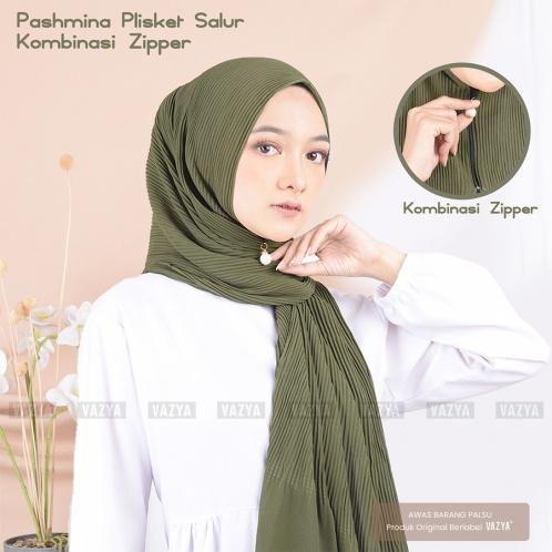 Hijab Jilbab Pashmina Plisket Zipper Instant Kekinian - Kerudung Pasmina Resleting Instan Ceruty Ter